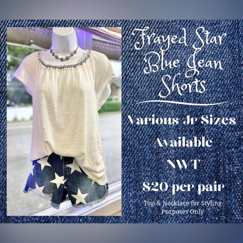 Women High Waist Frayed Star Blue Jean Shorts